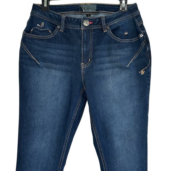 Apple Bottoms Y2k Skinny Jeans Mid Rise Embroidered Curvy Women 8 Stretch Retro - Picture 4 of 14